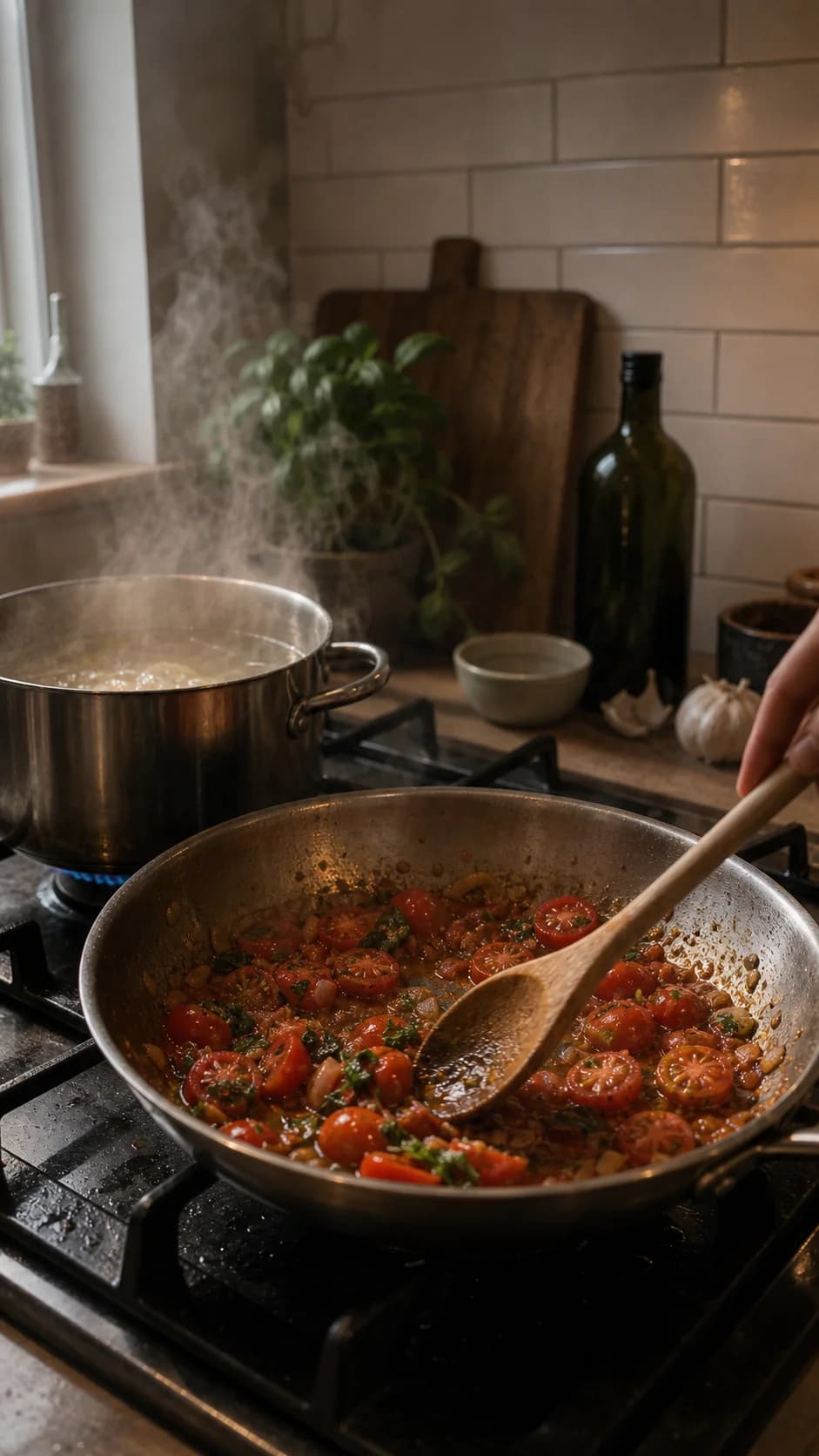 Sauce cooking on a stovetop