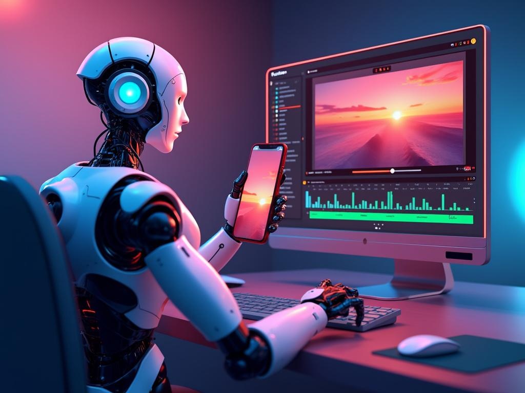 Futuristic video editing dashboard: analytics and viral charts
